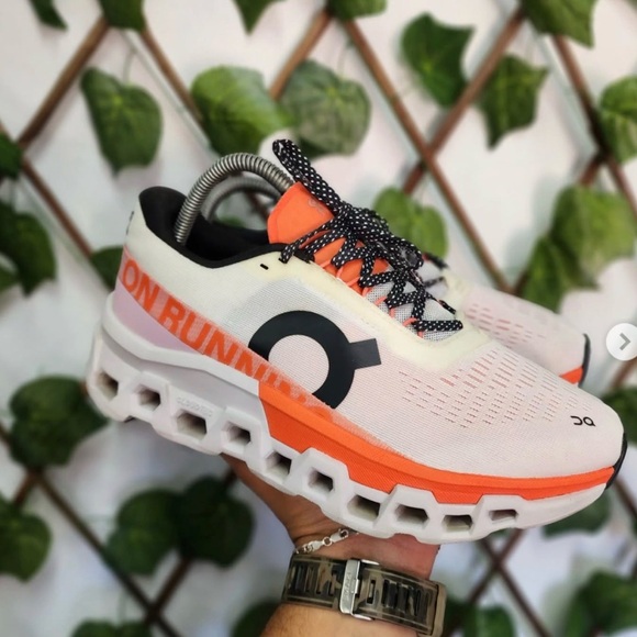 On Running Shoes - On cloud monster Running White and Orange Athletic Shoes